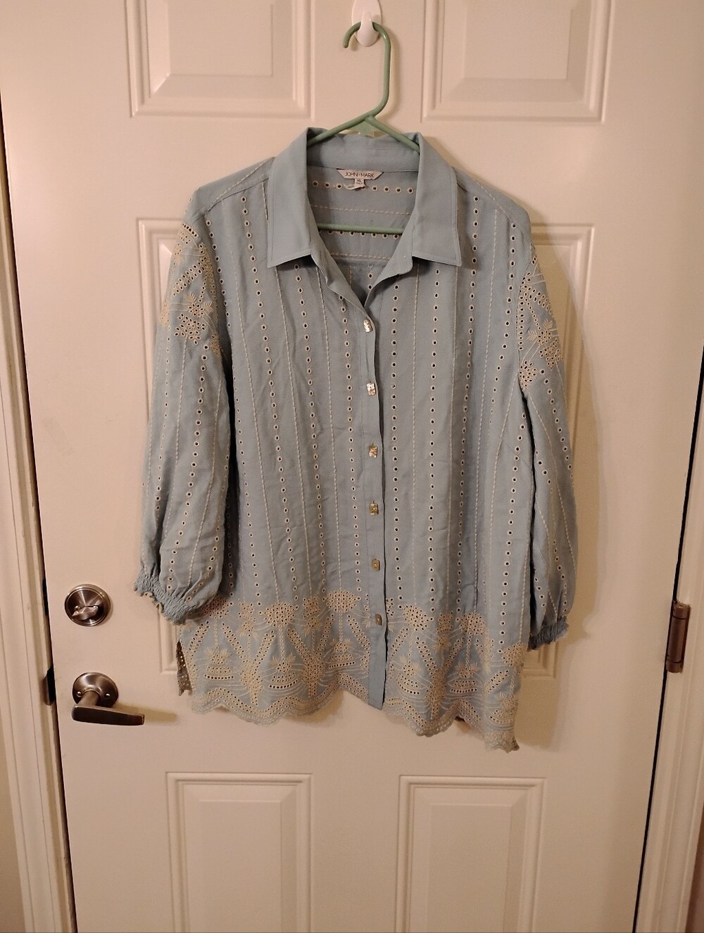 John Mark Light Blue Eyelet Button-Down Blouse